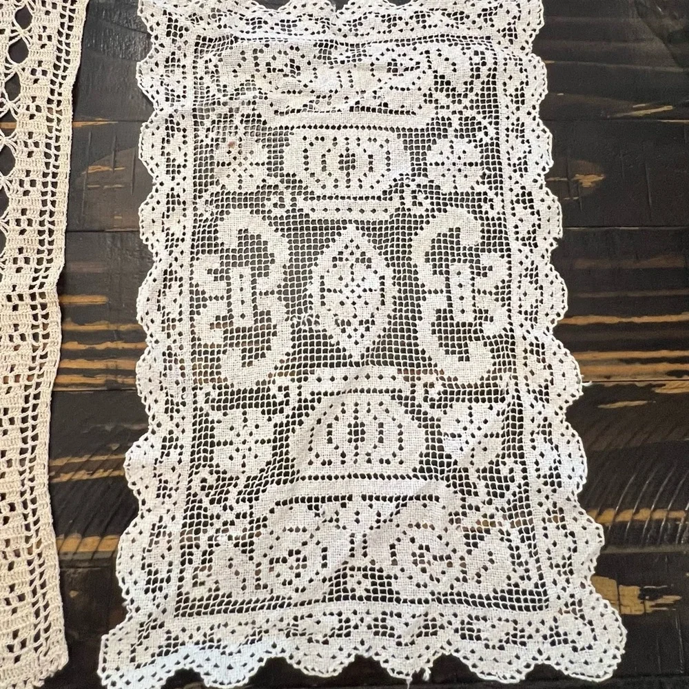Vintage Crochet Table‎ Runners Set Of 3 Ivory Beige Farmhouse Cottagecore Boho